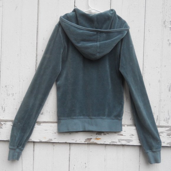 Juicy Couture Velour Zip Front Hoodie, Girl's S, Teal - Picture 2 of 4